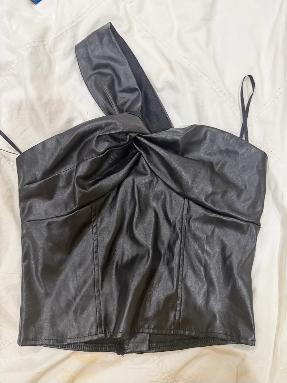 Black Faux-Leather Twist Front Camisole Top